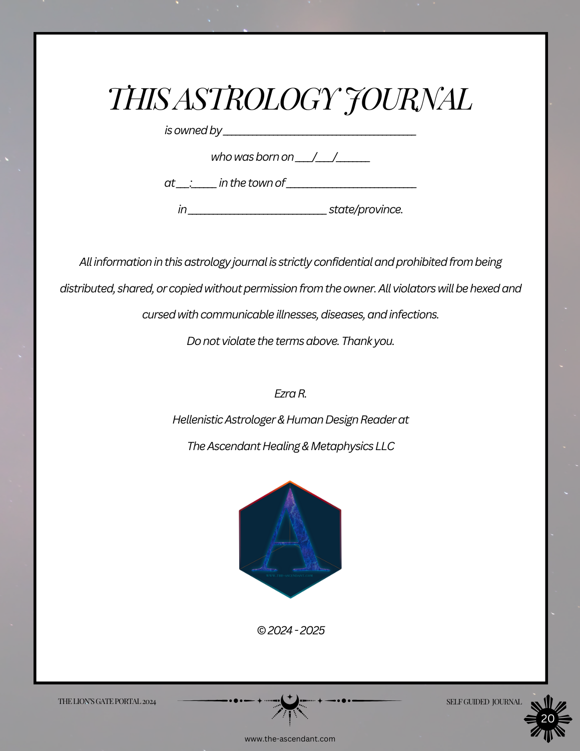 The Lion's Gate Portal Self Guided Astrology Journal
